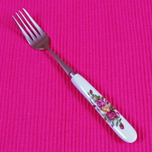 Fork with flower patterned ceramic handle ― Contieurope