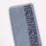 Hand Towel with Leaf Patterned Border in Blue/Beige 34×75 cm