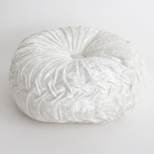 Velvety Round Cushion in White, 30 cm ― Contieurope